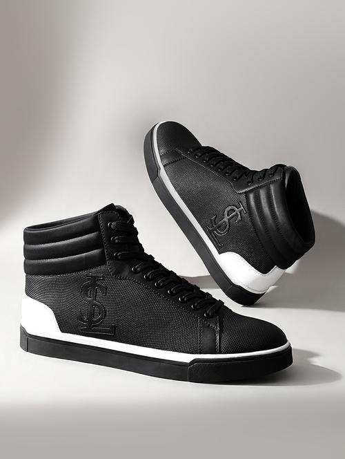 men black lace up high ankle sneaker - 21947989 - Standard Image - 0