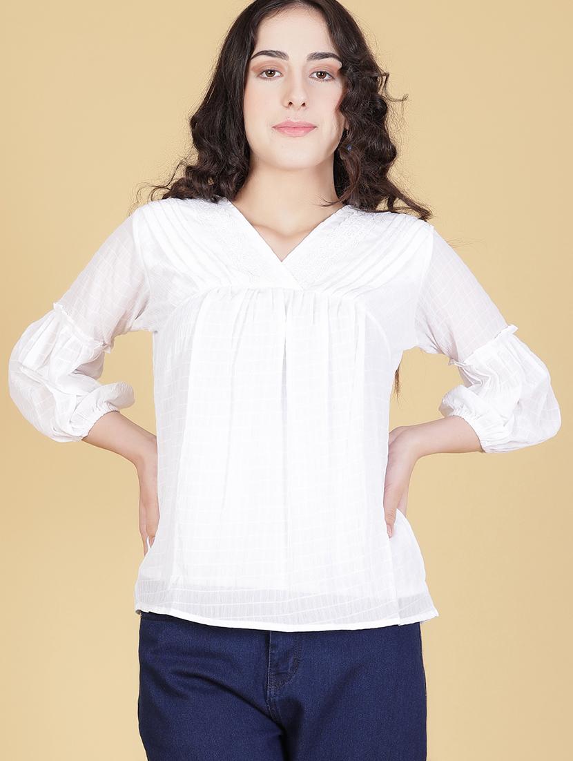women white solid puff sleeve regular top - 21948049 -  Zoom Image - 0