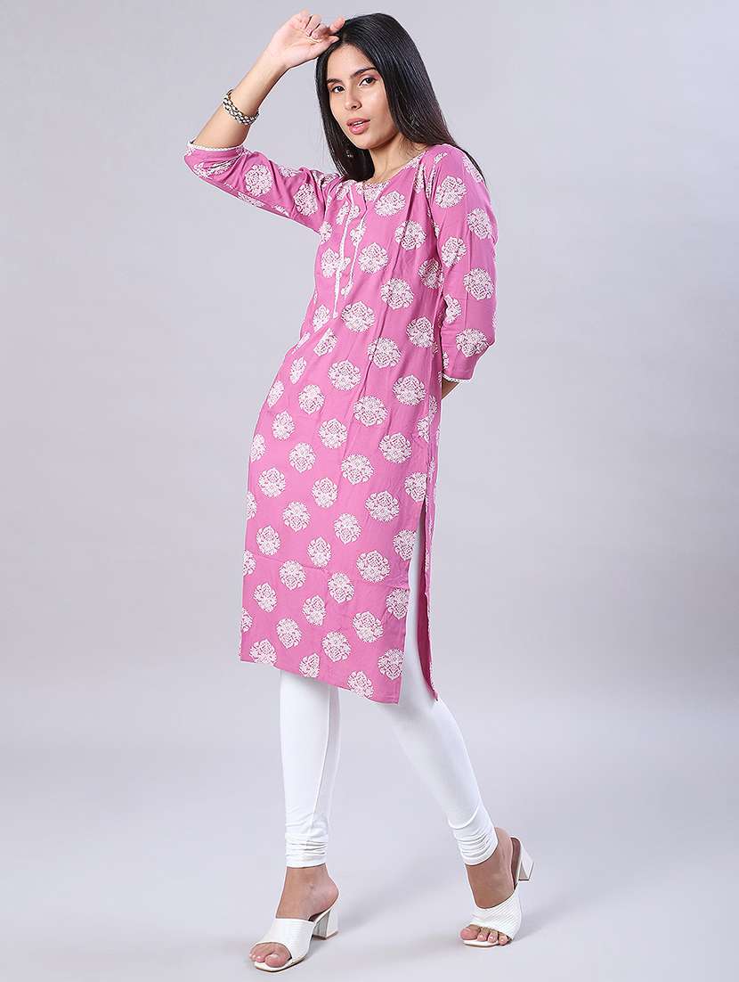 women printed three quarter sleeve straight kurta - 21948157 -  Standard Image - 2
