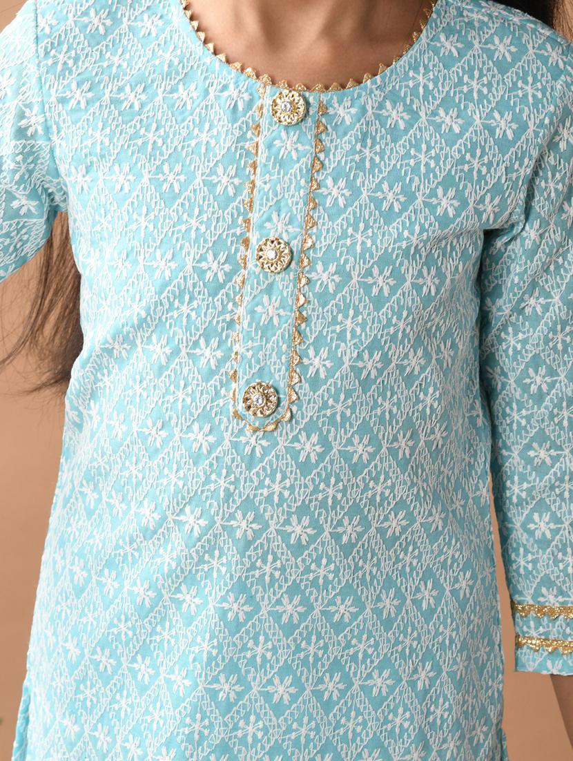 girls embroidered round neck kurta ans dupatta set - 21948173 - Standard Image - 2