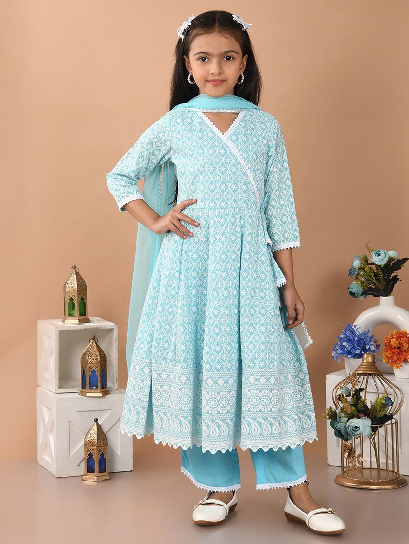 girls embroidered kurta and pant with dupatta 