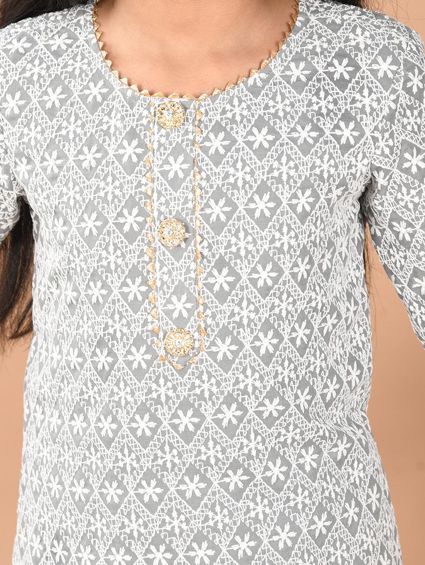 girls embroidered round neck kurta and dupatta set - 21948189 - Standard Image - 2