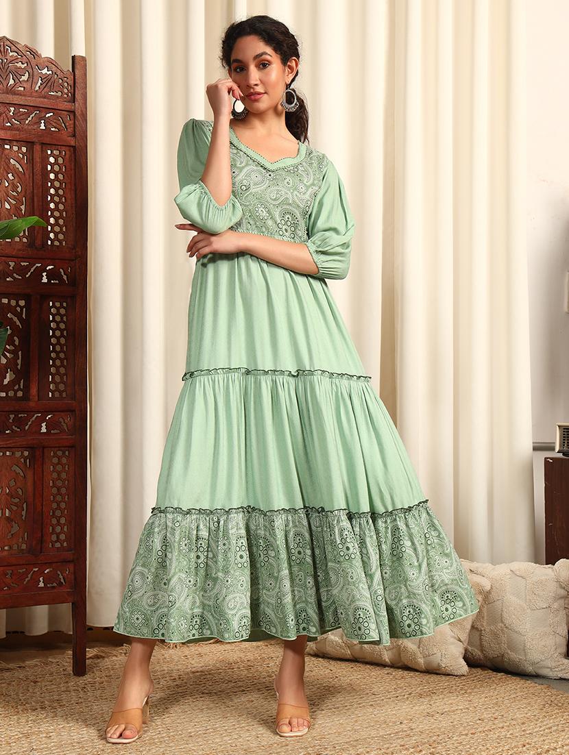 women three quarter sleeve tiered ethnic dress - 21948221 - Zoom Image - 0