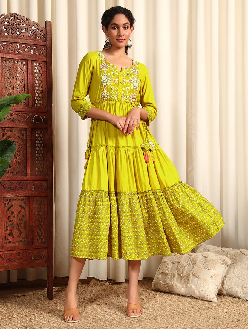 women three quarter sleeve tiered ethnic dress
