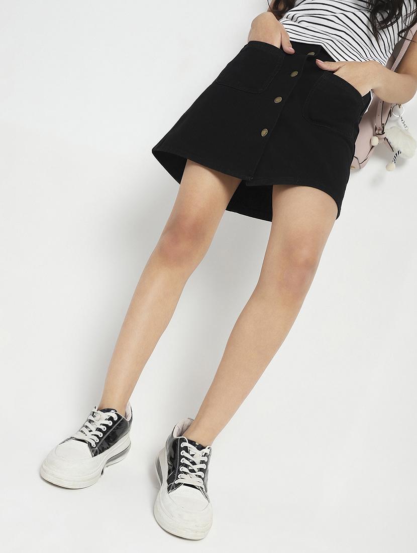 women black solid high rise a-line skirt - 21948301 - Zoom Image - 0
