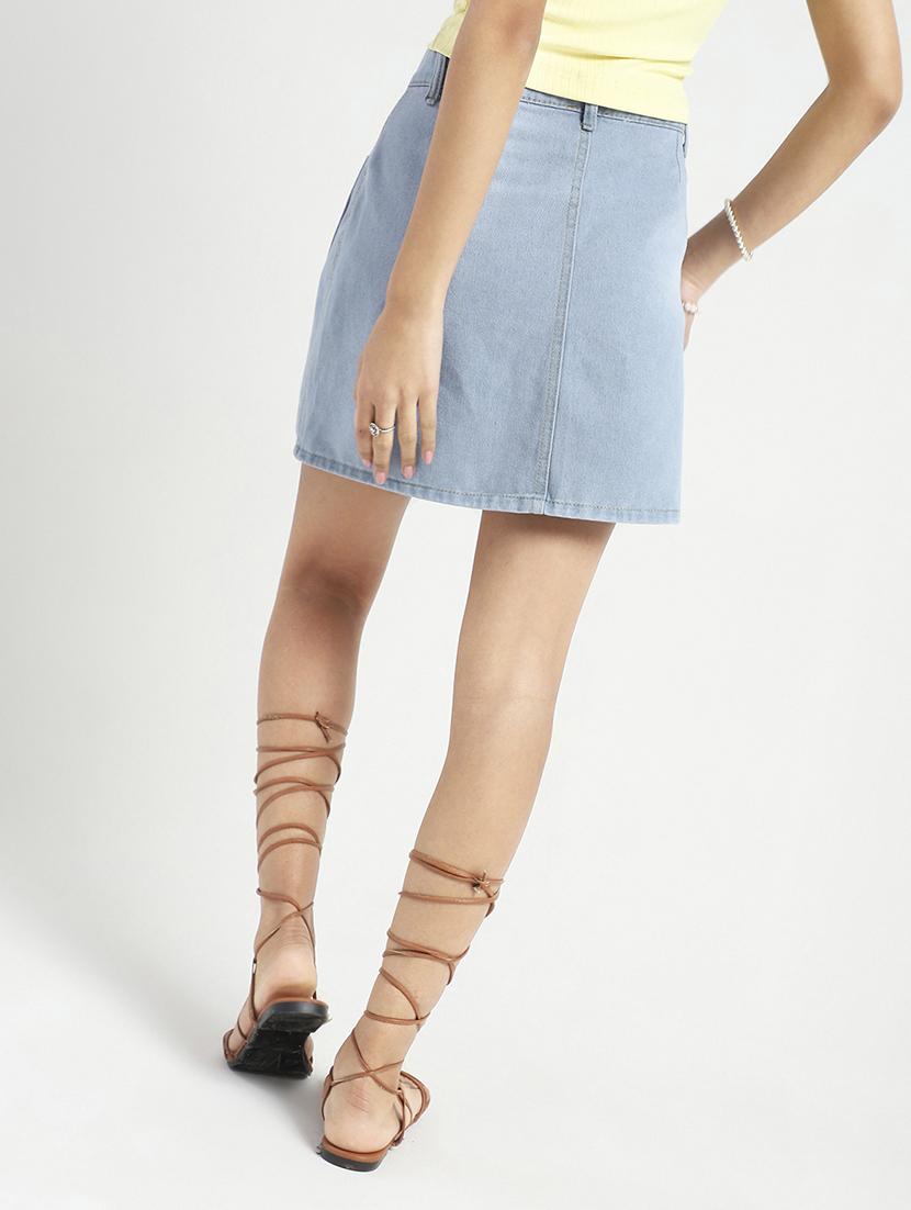 women blue solid high rise a-line skirt - 21948302 - Standard Image - 2