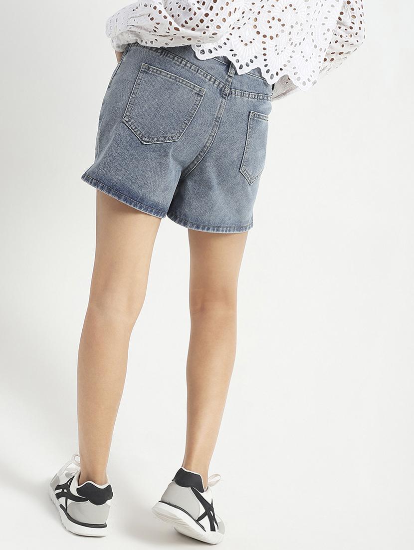 women blue solid high rise skorts - 21948307 - Standard Image - 2