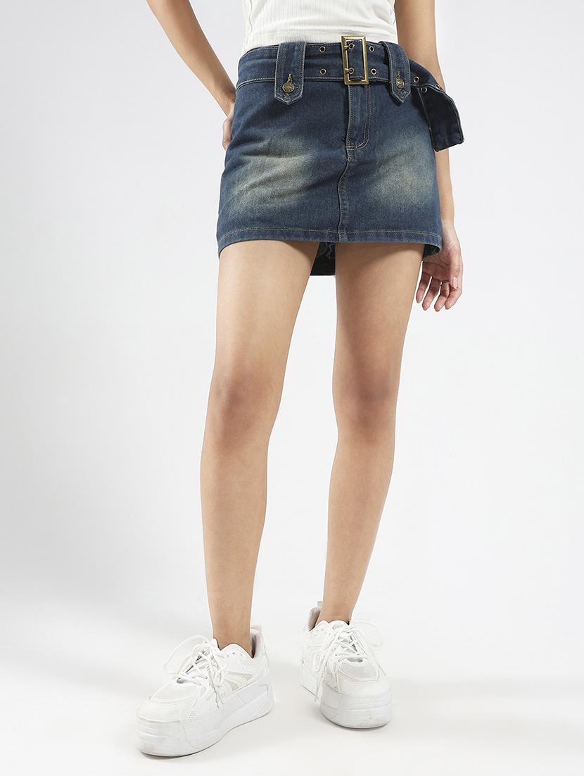 women blue solid high rise a-line skirt - 21948309 - Zoom Image - 0