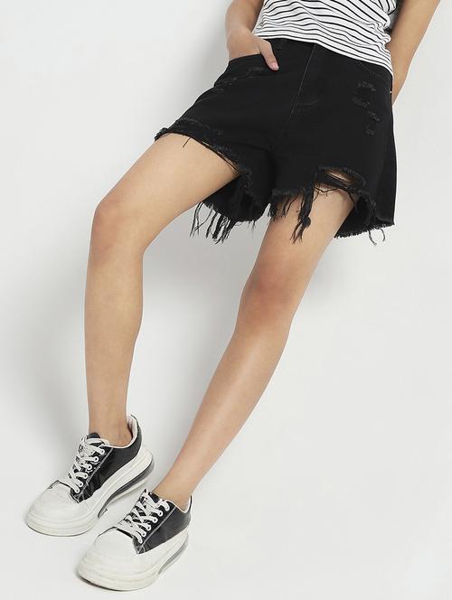 women black distress high rise shorts - 21948310 - Standard Image - 0