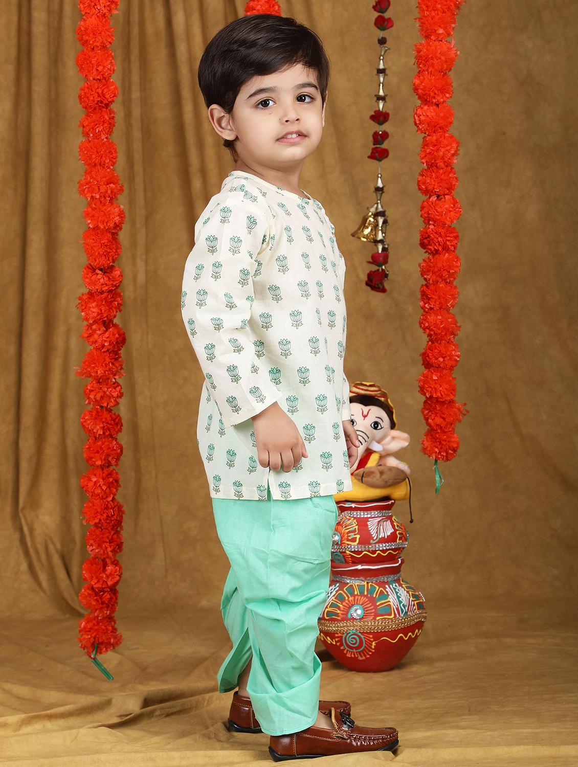 kids printed long sleeve dhoti kurta set - 21948328 - Standard Image - 2