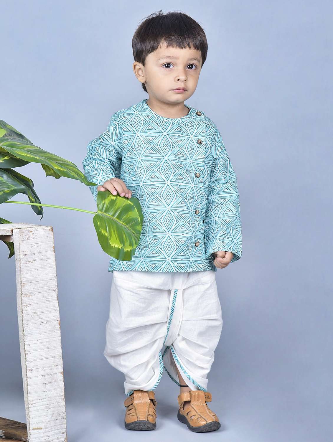 kids printed long sleeve dhoti kurta set