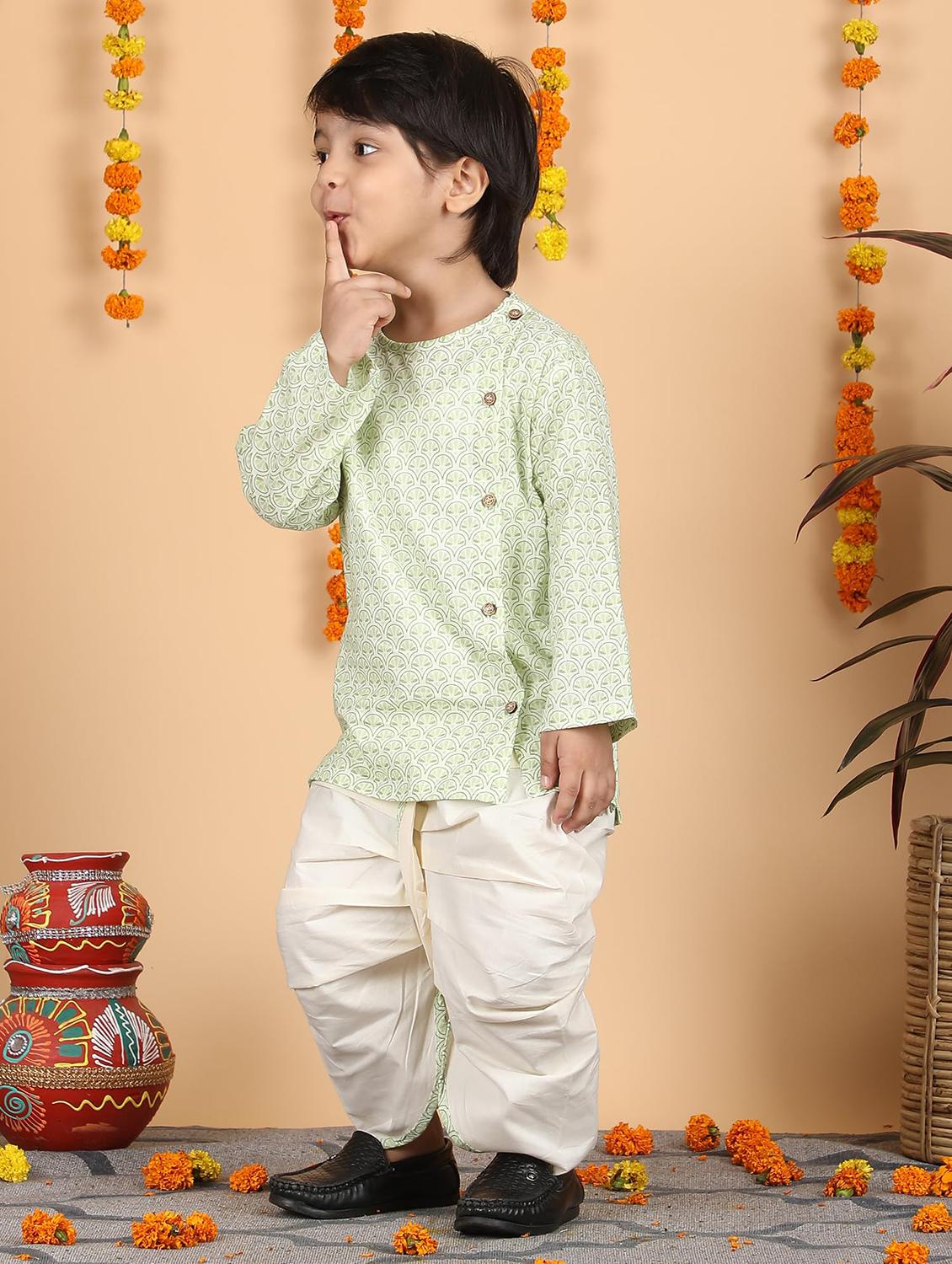kids printed long sleeve dhoti kurta set - 21948331 - Standard Image - 2