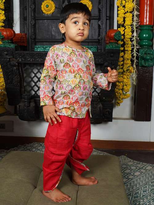 kids printed long sleeve dhoti kurta set - 21948334 -  Standard Image - 0