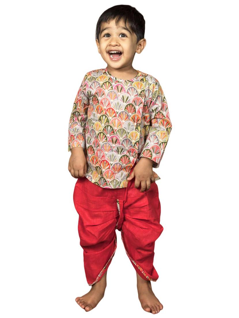 kids printed long sleeve dhoti kurta set - 21948334 - Standard Image - 2
