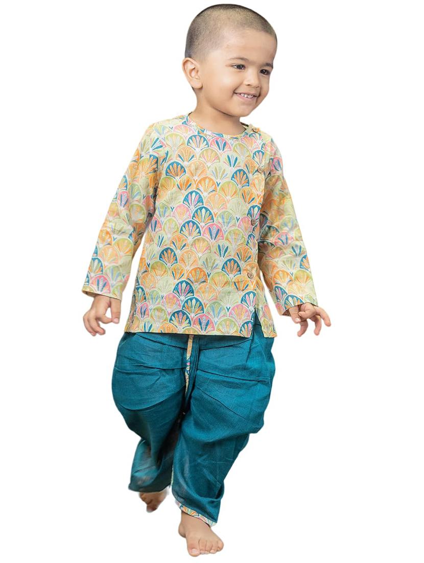 kids printed long sleeve dhoti kurta set - 21948335 - Standard Image - 2