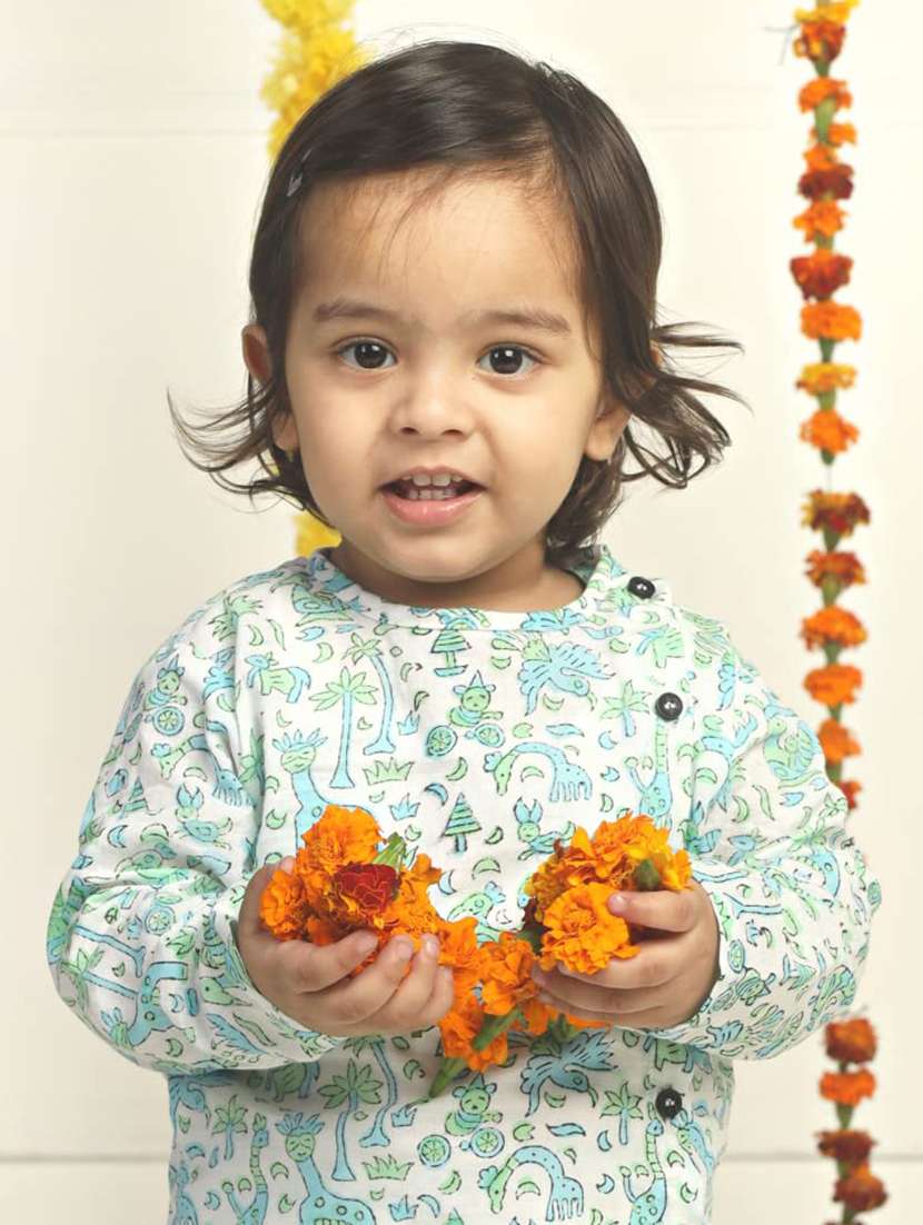 kids printed long sleeve dhoti kurta set - 21948339 -  Standard Image - 2