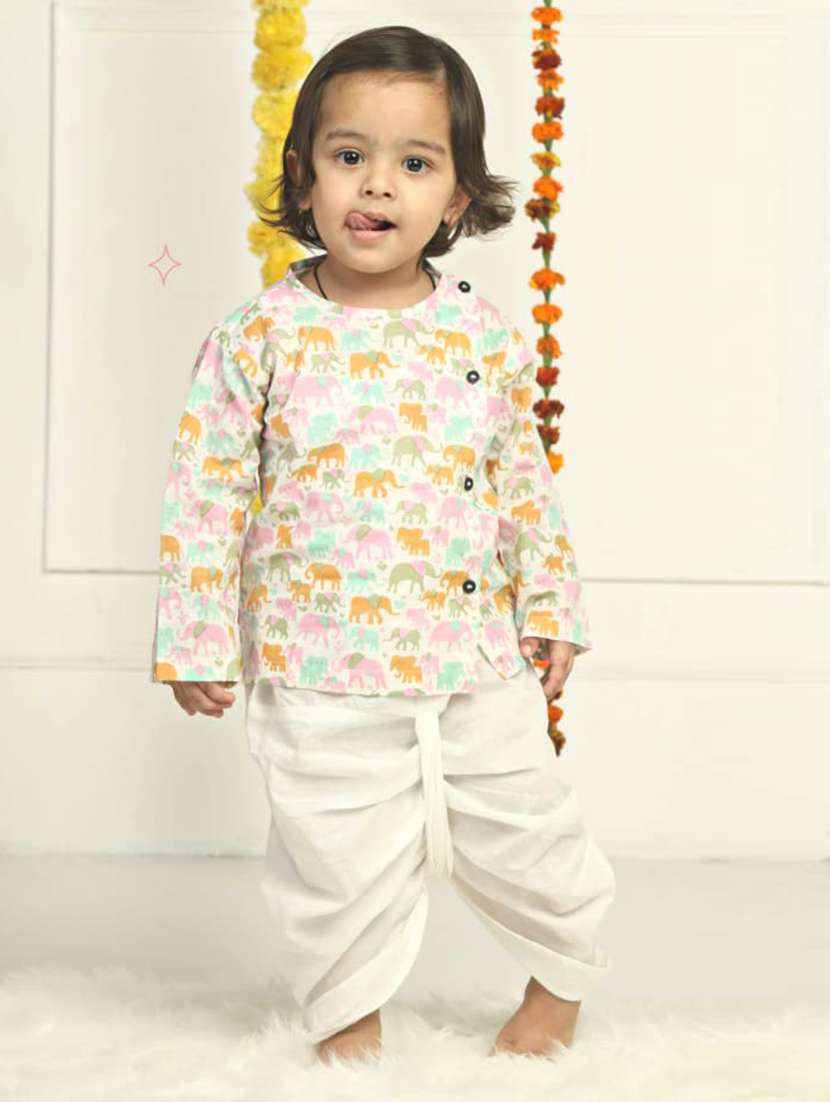 kids printed long sleeve dhoti kurta set