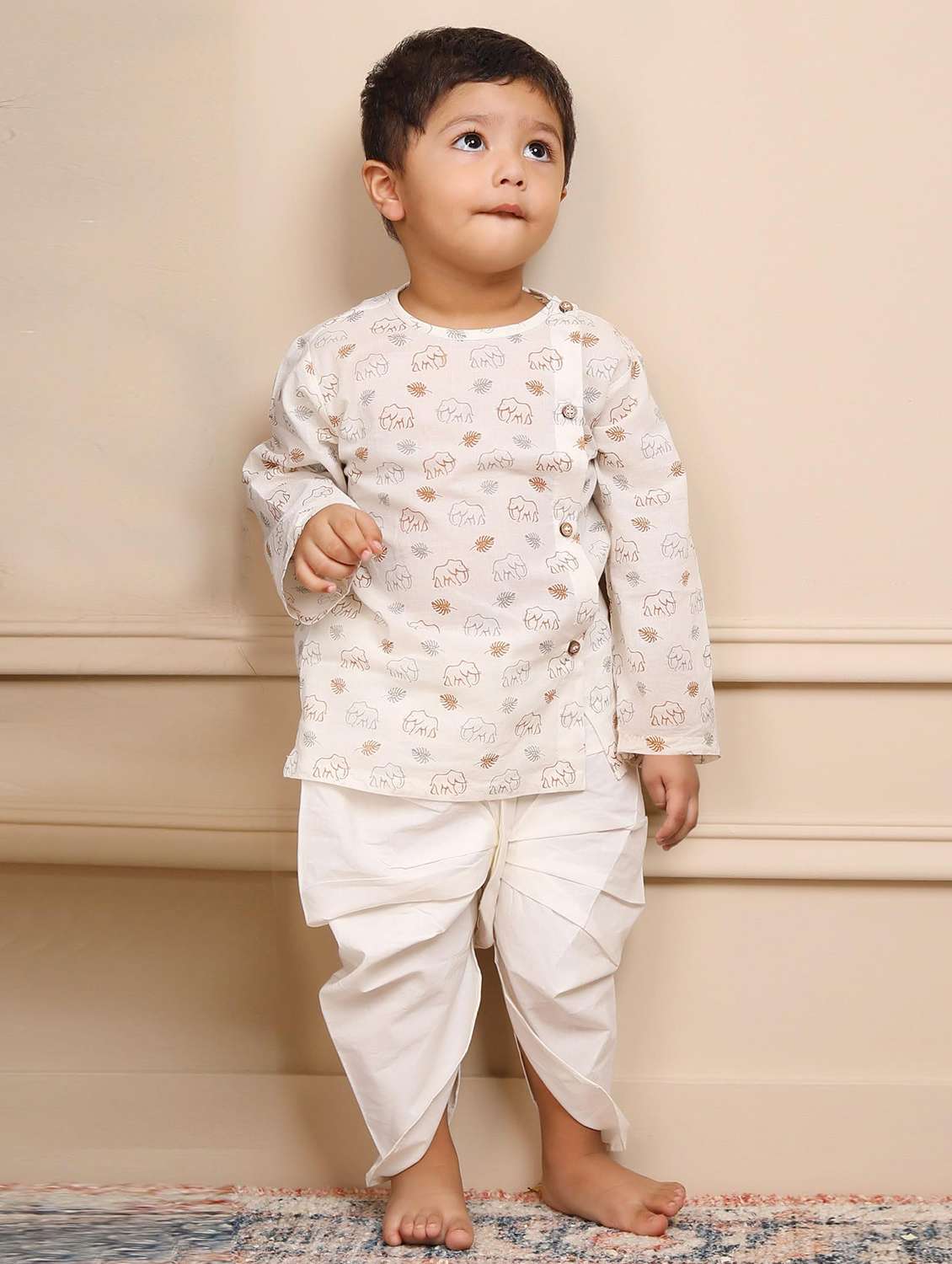 kids printed long sleeve dhoti kurta set