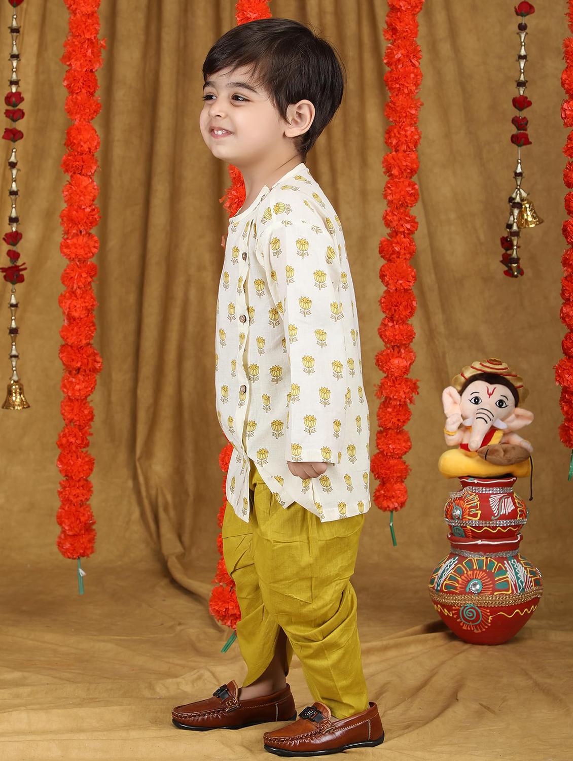 kids printed long sleeve dhoti kurta set - 21948345 - Standard Image - 2