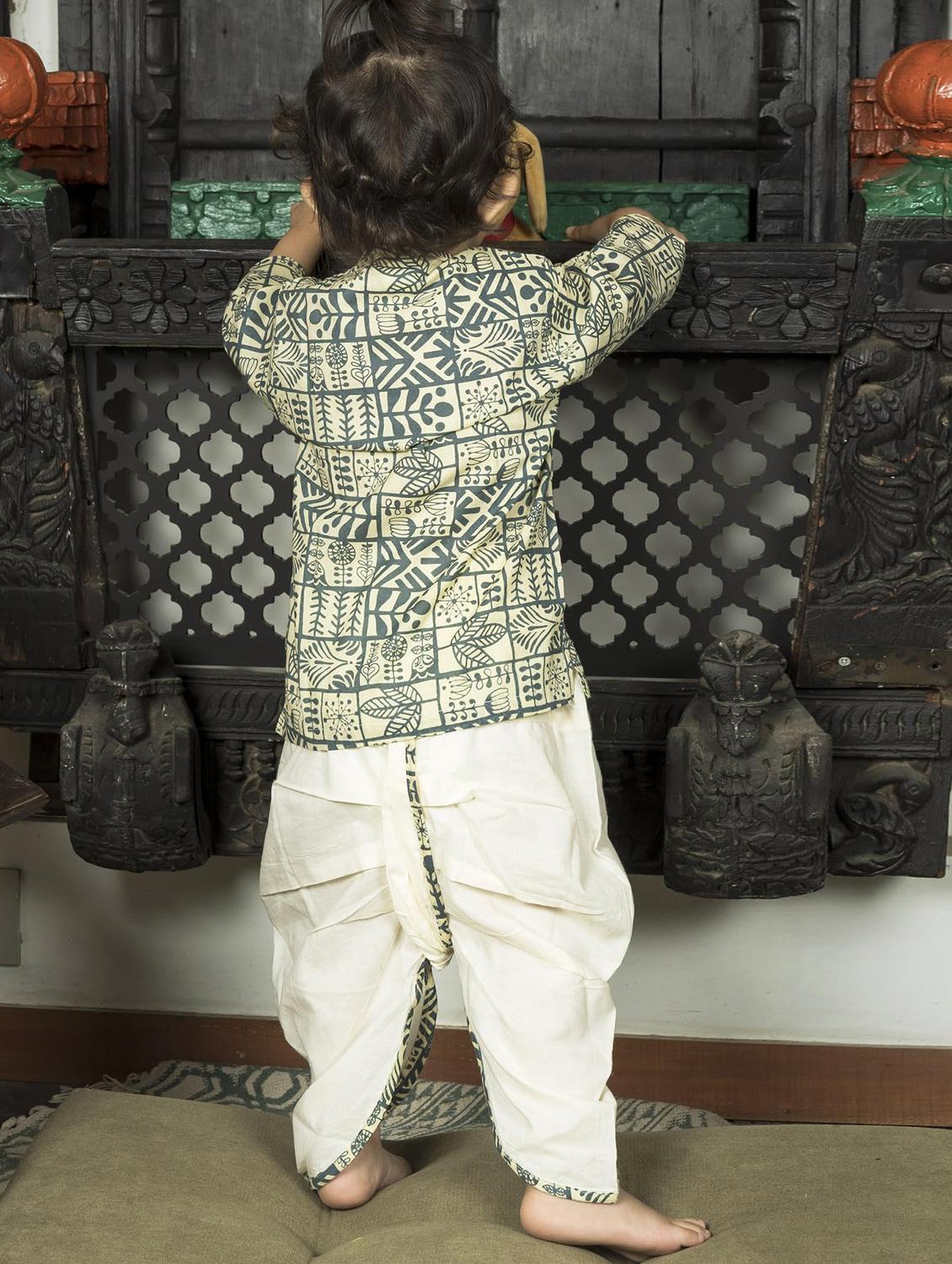kids printed long sleeve dhoti kurta set - 21948349 - Standard Image - 2