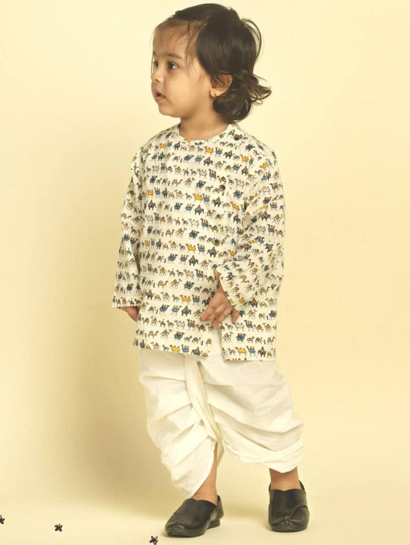 kids printed long sleeve dhoti kurta set - 21948350 - Standard Image - 2