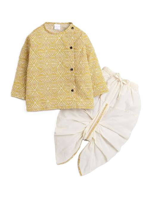 kids printed long sleeve dhoti kurta set - 21948353 - Standard Image - 0