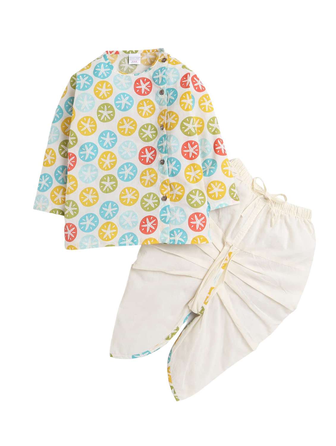 kids printed long sleeve dhoti kurta set