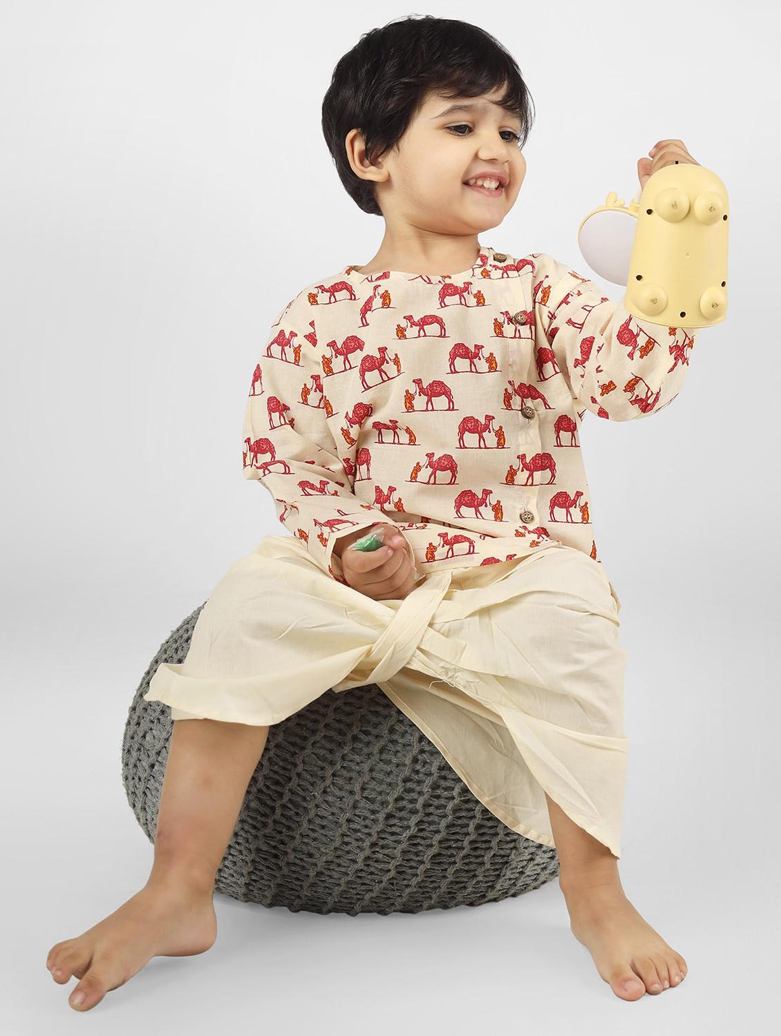 kids printed long sleeve dhoti kurta set - 21948357 - Standard Image - 2