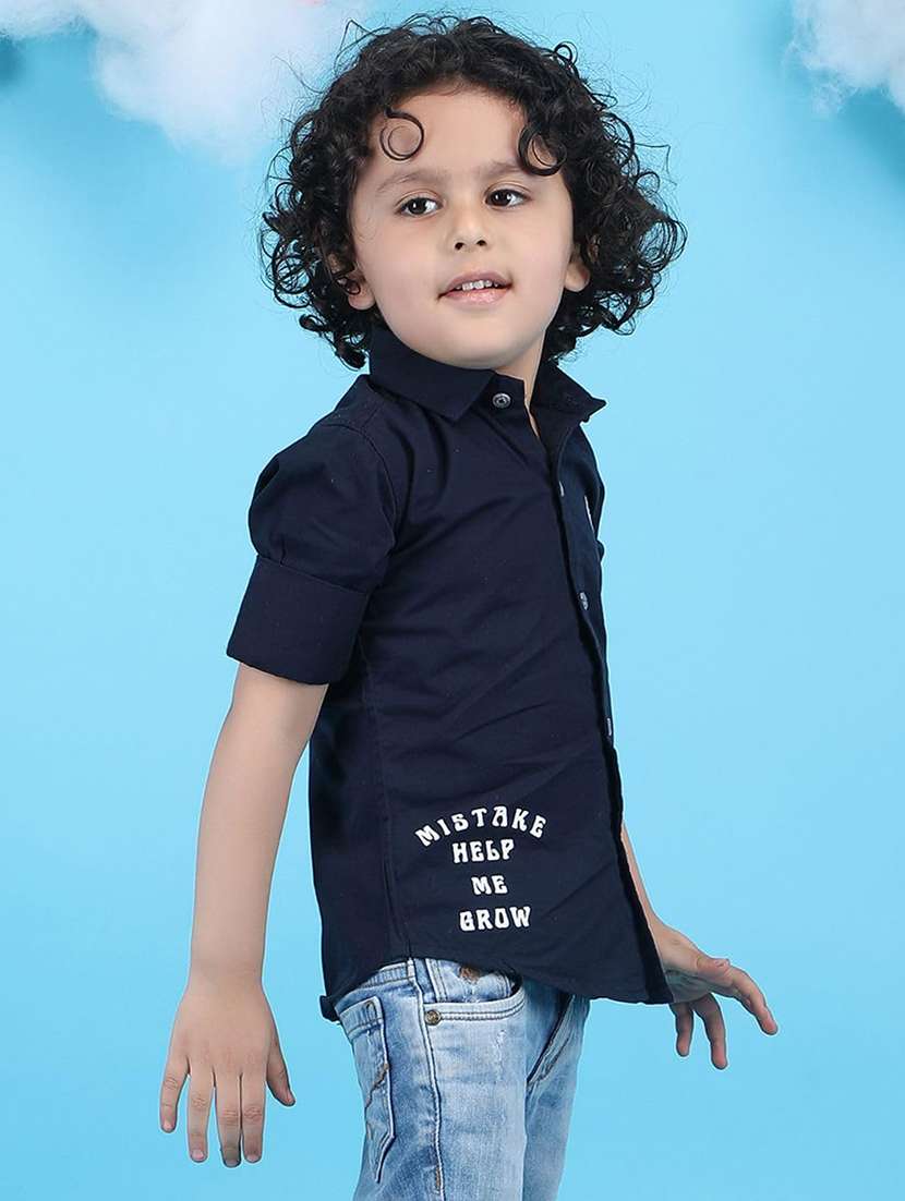 kids navy blue printed long sleeve shirt - 21948370 - Standard Image - 2