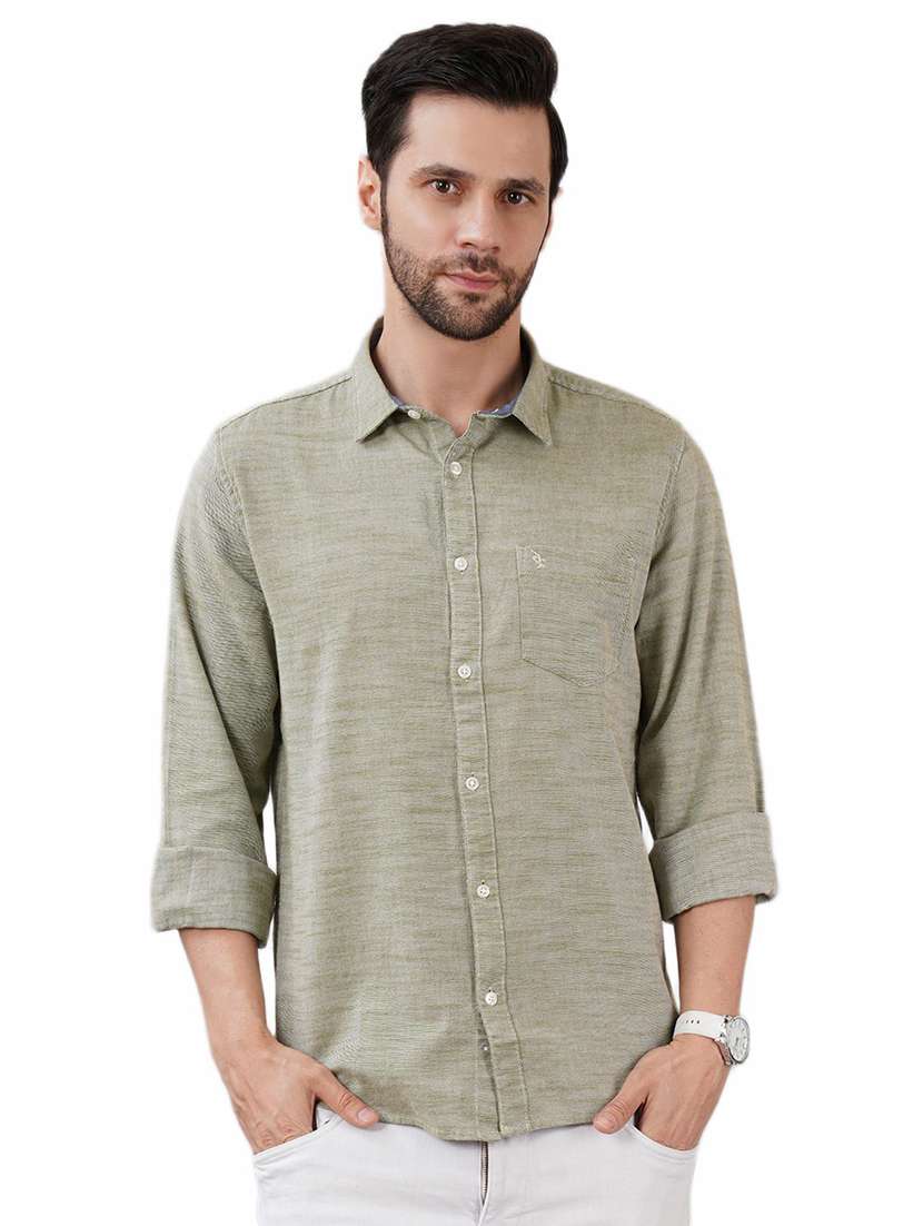 men olive long sleeve regular fit casual shirt