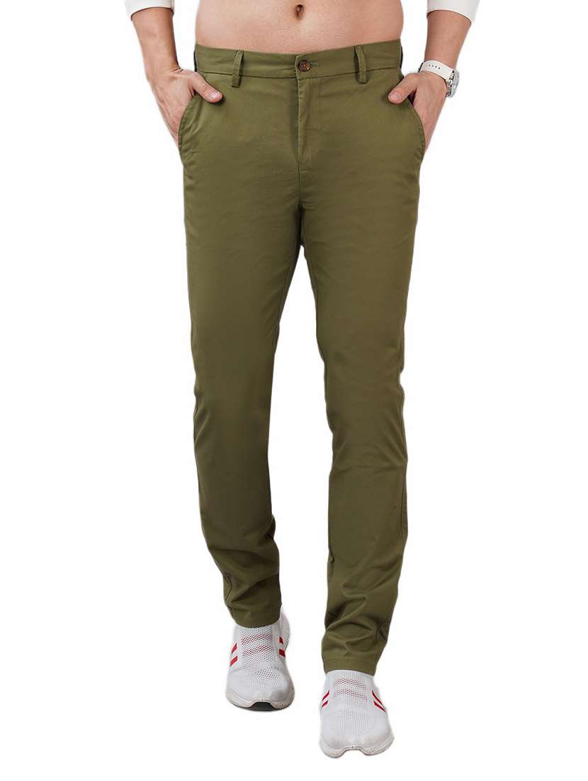 men solid md rise flat front casual chinos 