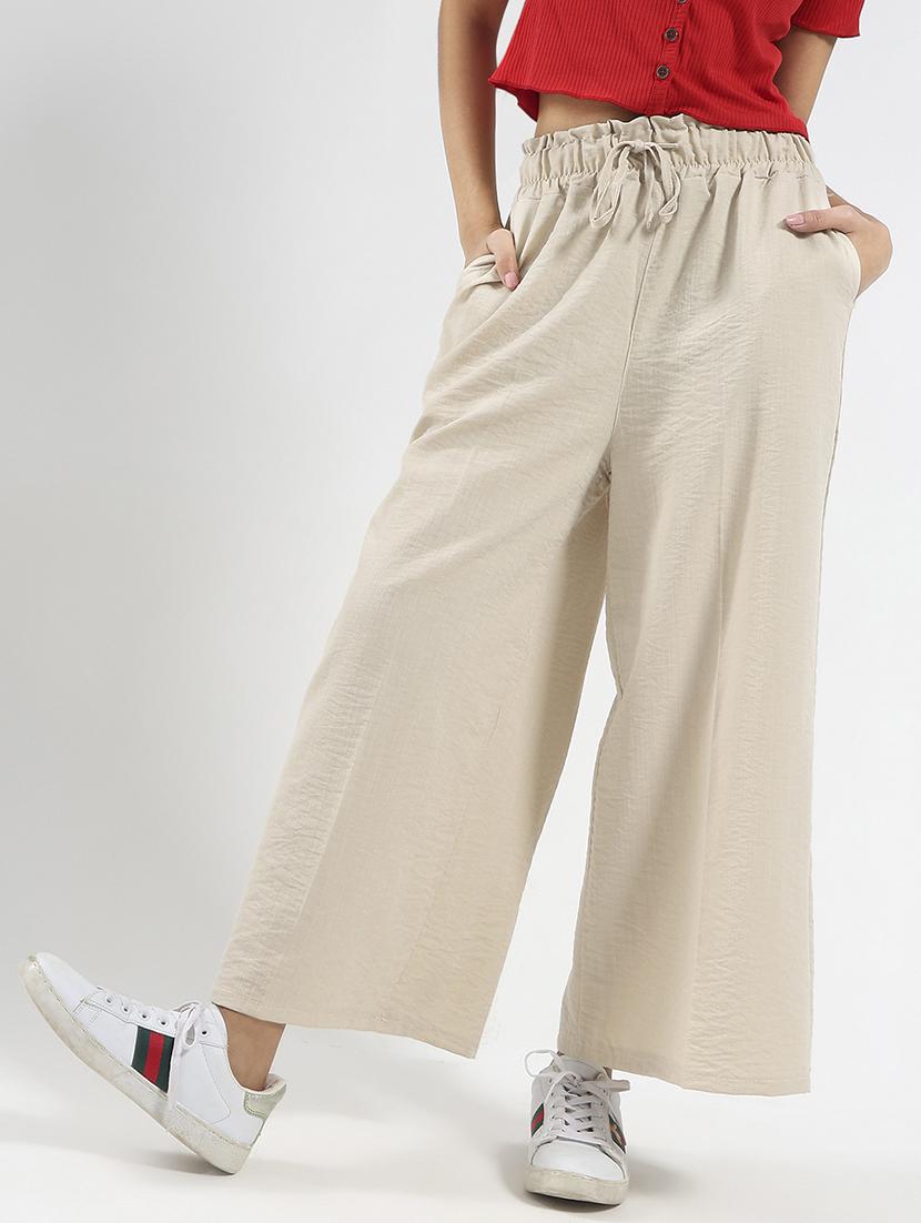 women beige solid high rise wide leg trouser - 21948461 - Zoom Image - 0