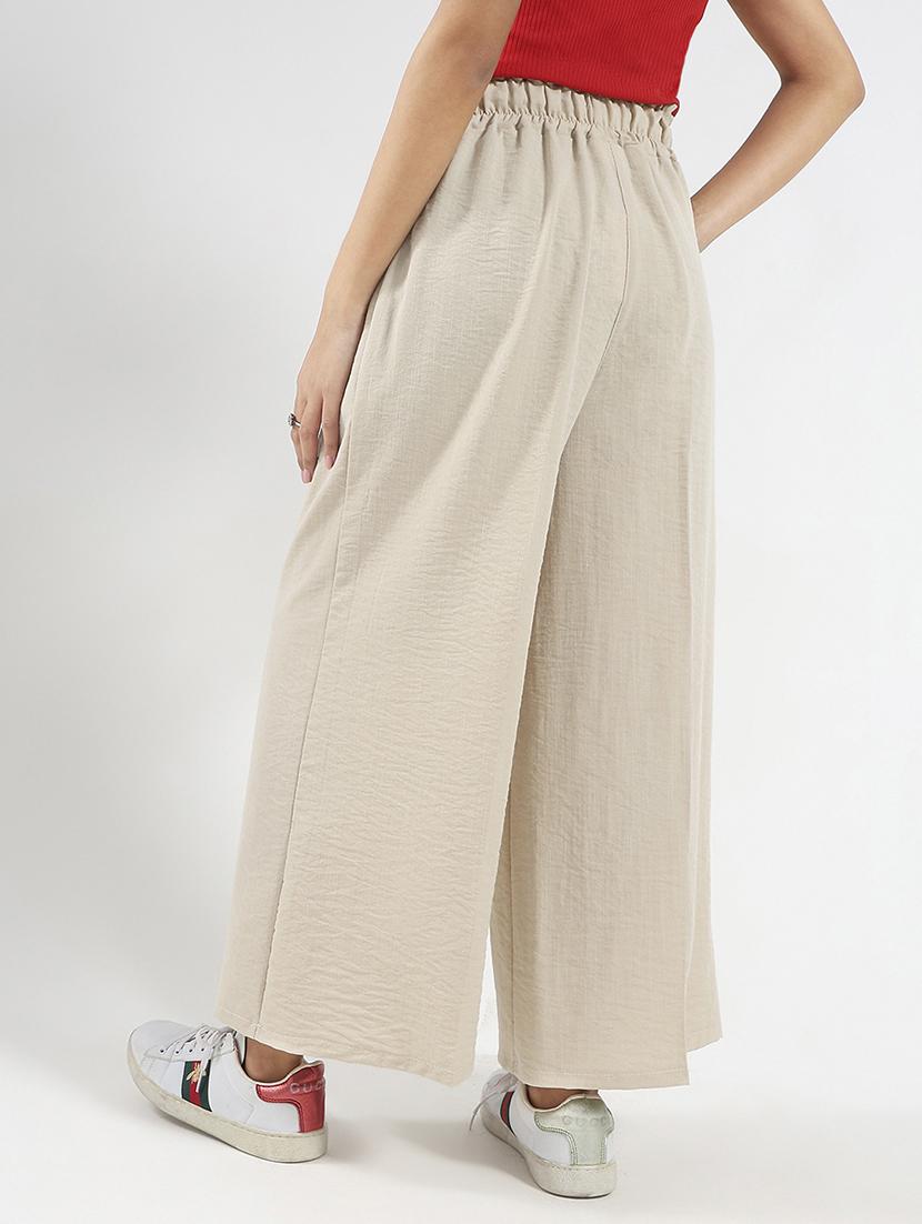 women beige solid high rise wide leg trouser - 21948461 - Standard Image - 2