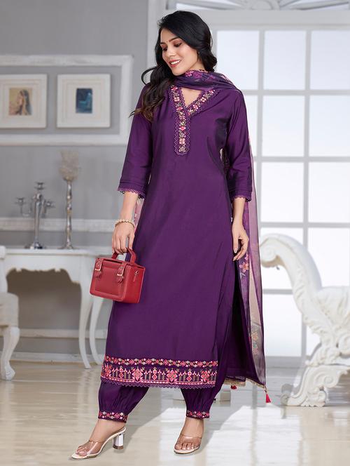women three quarter sleeve kurta salwar with dupatta set - 21948538 - Standard Image - 0