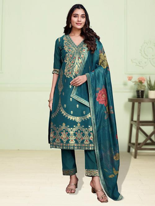 women three quarter sleeve kurta pant with dupatta set - 21948552 - Standard Image - 0