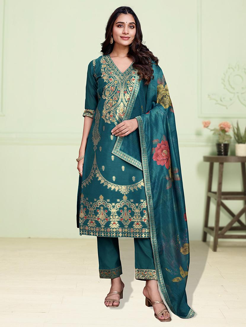 women three quarter sleeve kurta pant with dupatta set - 21948552 - Zoom Image - 0