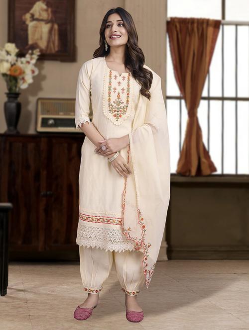 women three quarter sleeve kurta salwar with dupatta set - 21948555 - Standard Image - 0