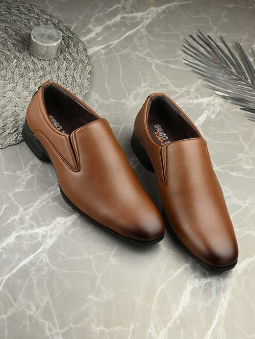 men tan slip on formal shoes - 21948582 -  Standard Image - 0
