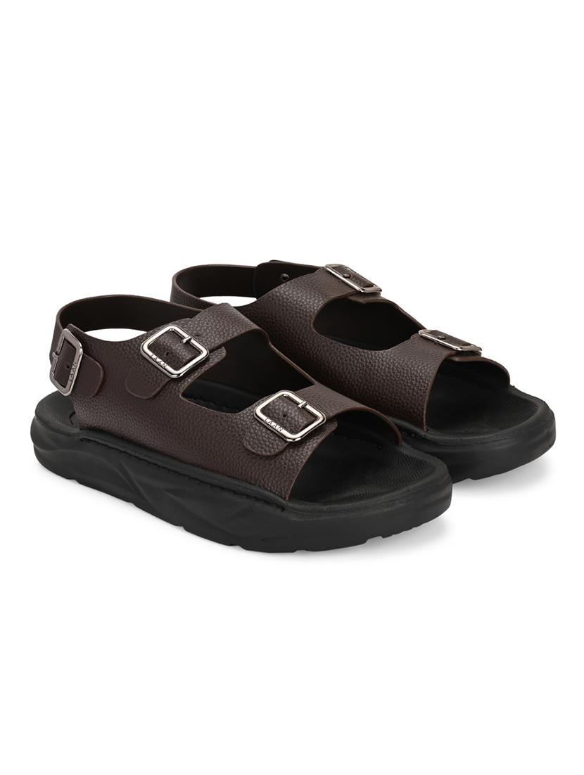 men brown back strap sandal - 21948604 - Standard Image - 2