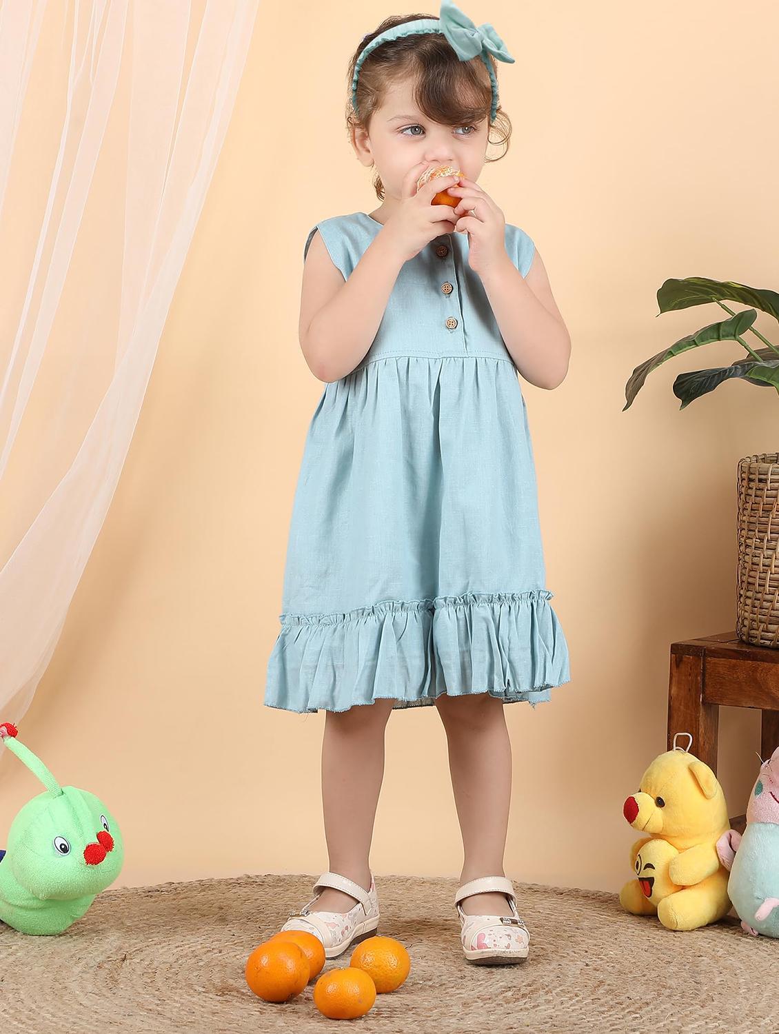 kids blue solid round neck frock - 21948620 - Standard Image - 2