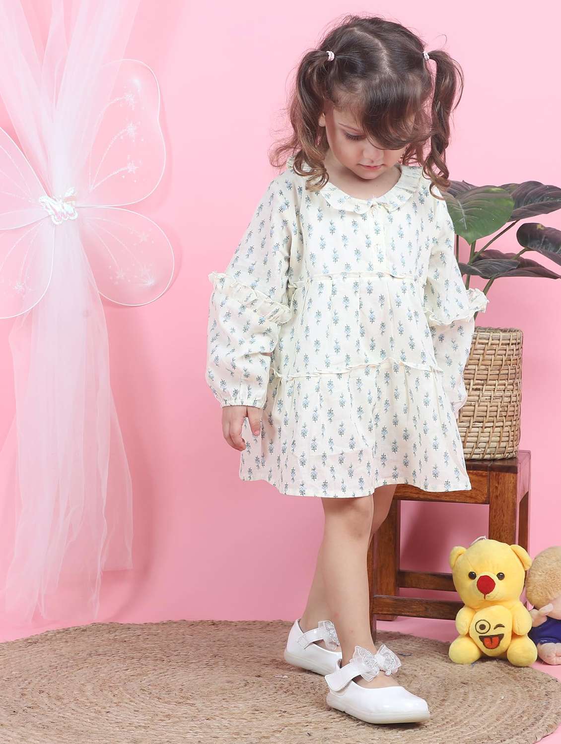 kids cream floral printed round neck frock - 21948630 - Standard Image - 2
