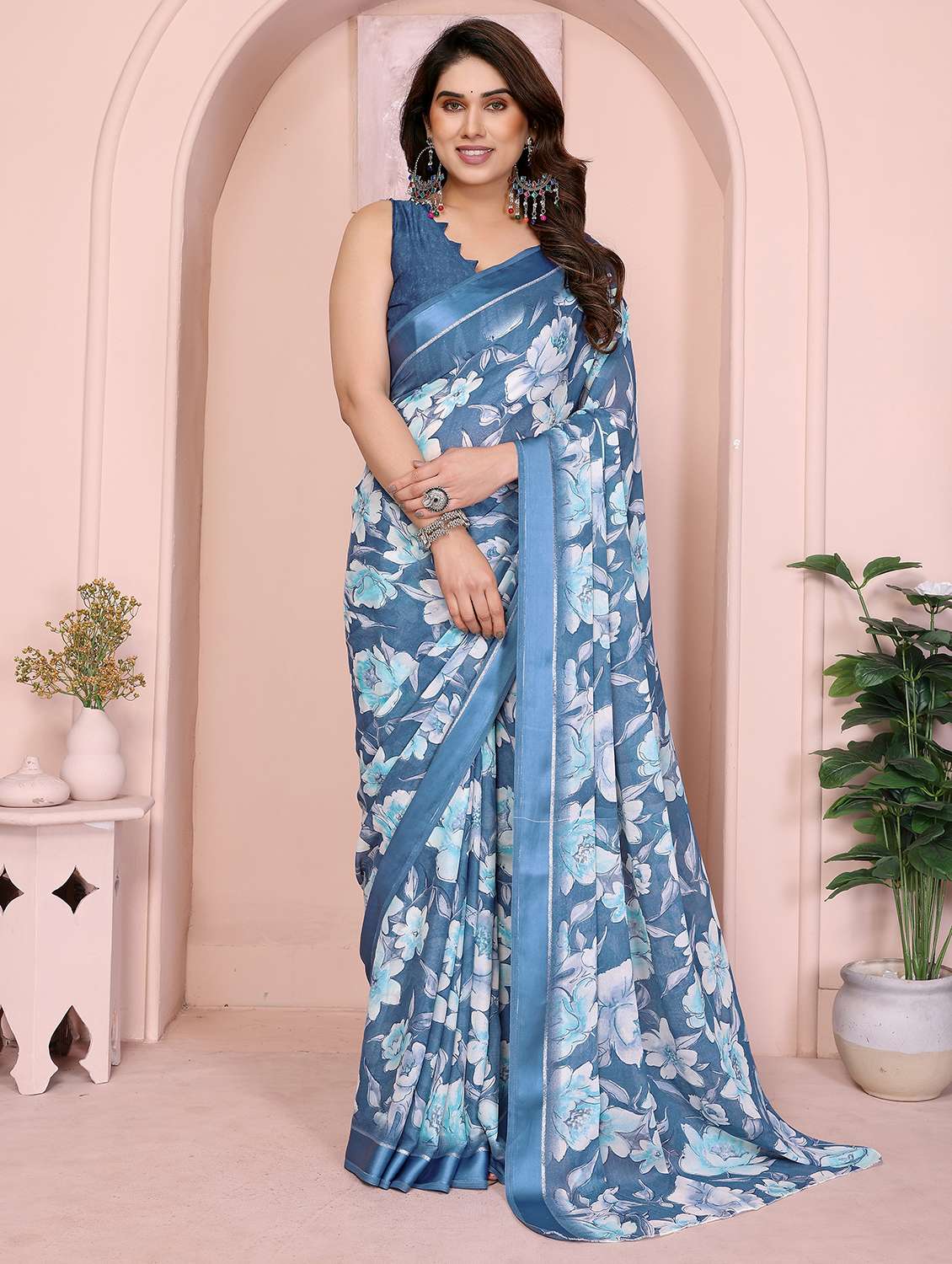 women floral printed saree with blouse