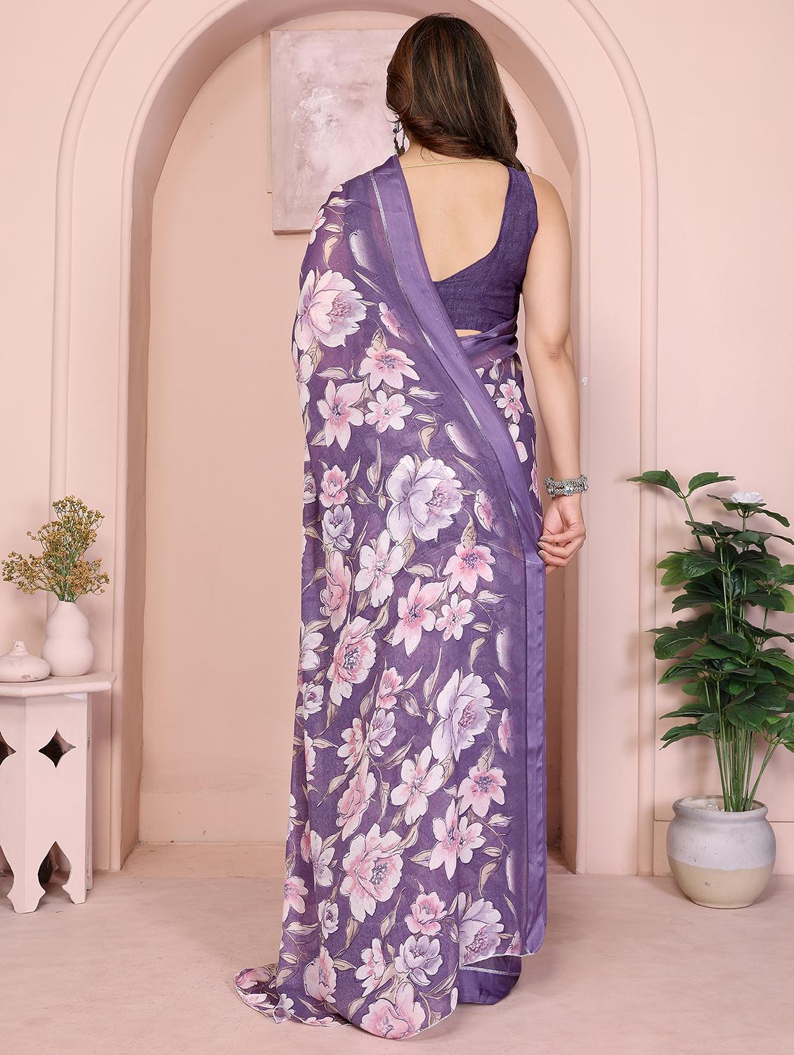 women floral printed saree with blouse - 21948640 - Standard Image - 2