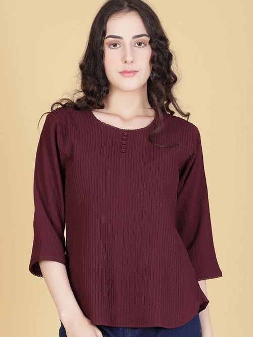 women solid three quarter sleeve regular top - 21948766 - Standard Image - 0