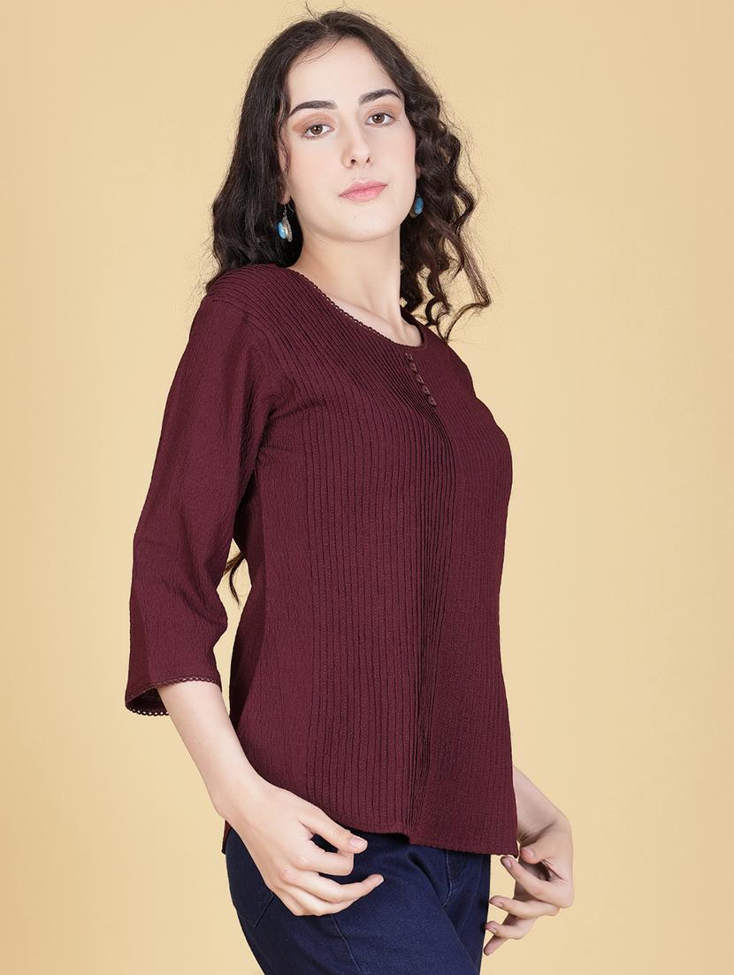 women solid three quarter sleeve regular top - 21948766 - Standard Image - 2