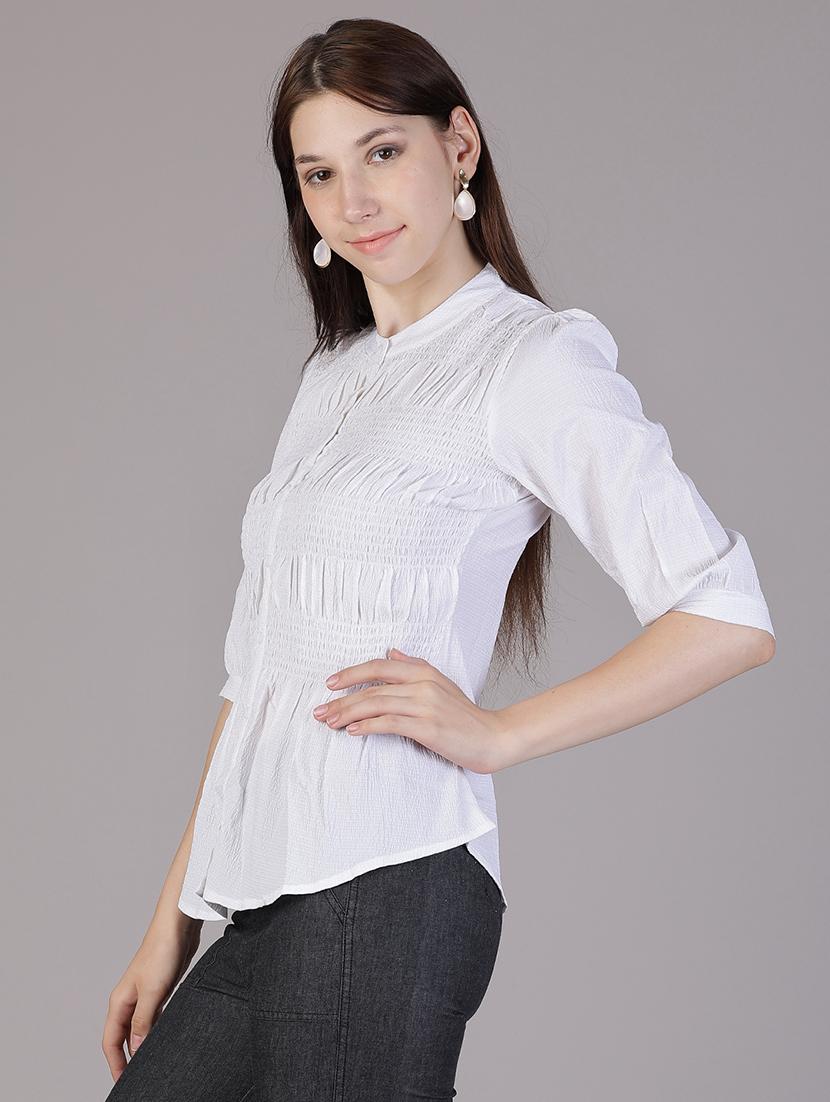 women white solid puff sleeve regular top - 21948768 - Standard Image - 2