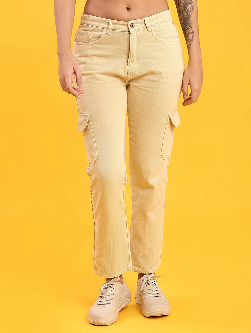 women solid mid rise cargo
