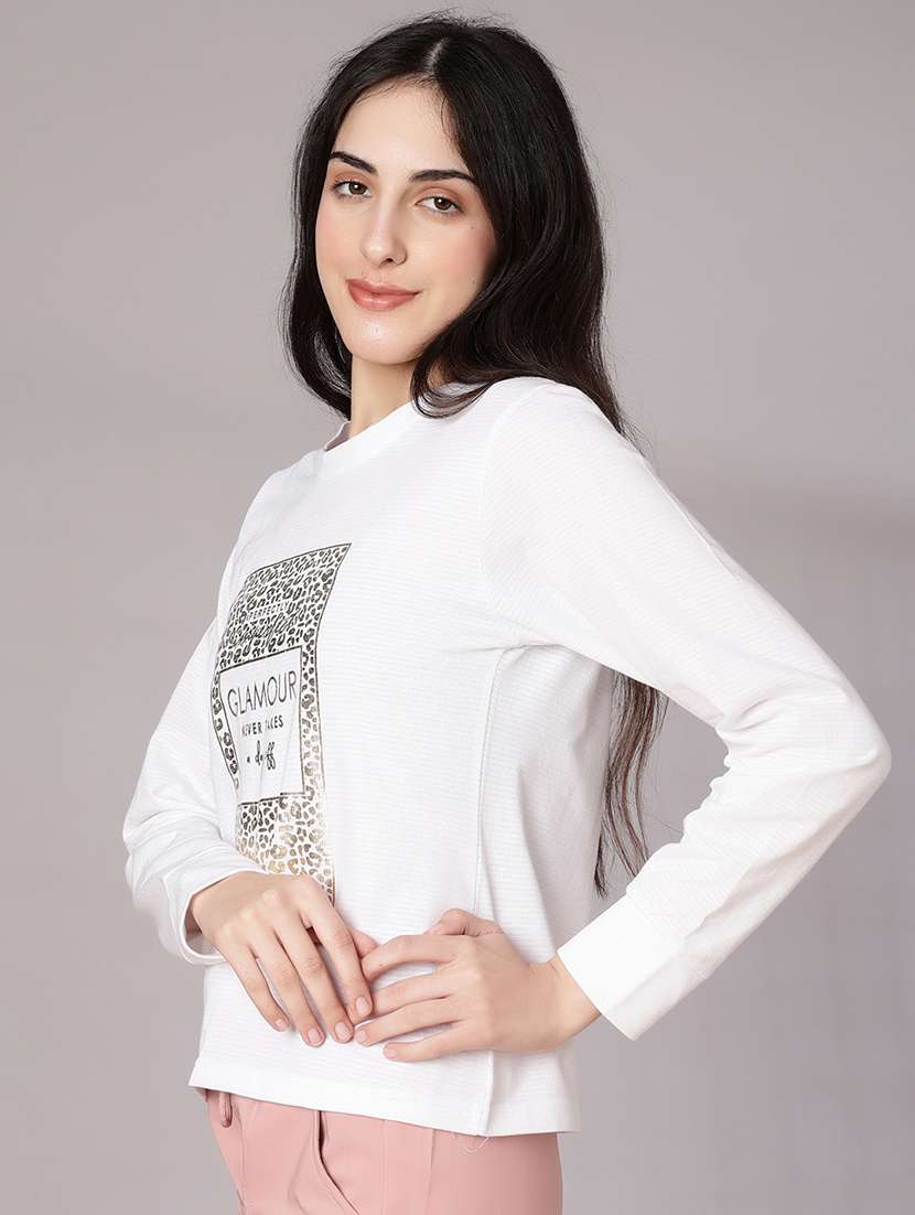 women front print long sleeve t-shirt - 21948789 - Standard Image - 2