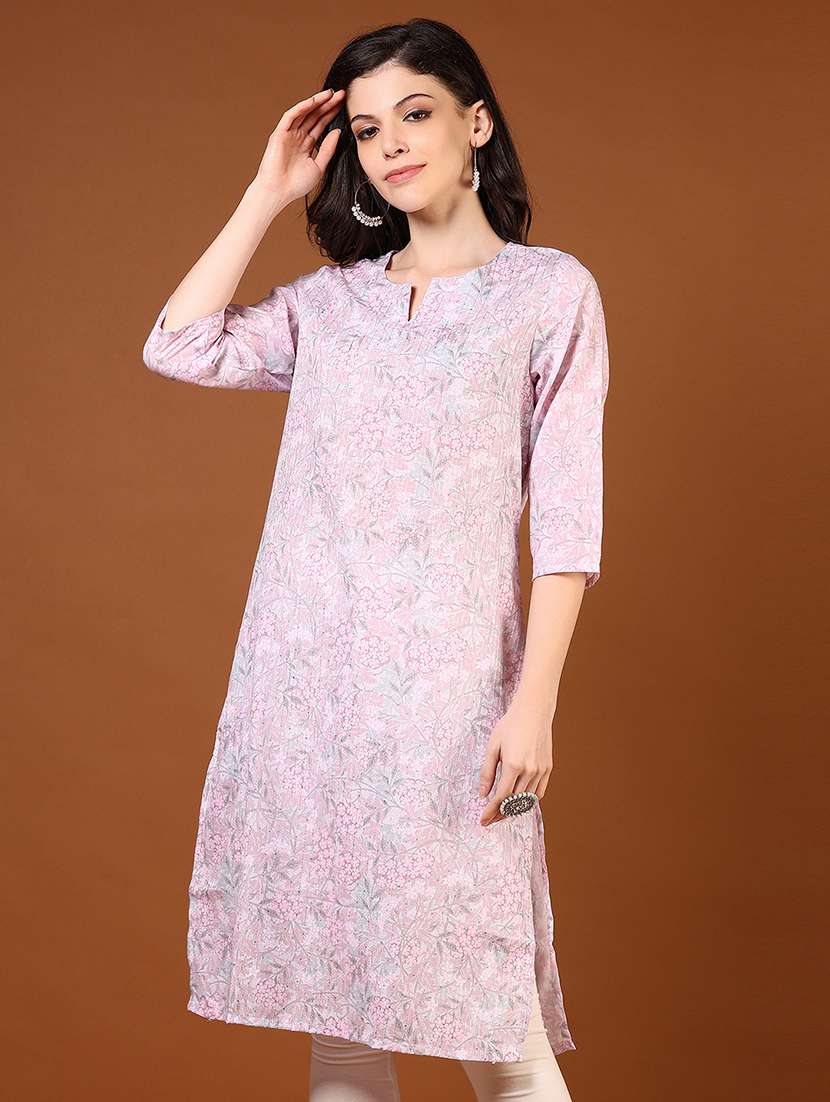 women three quarter sleeve straight kurta - 21948893 -  Standard Image - 2