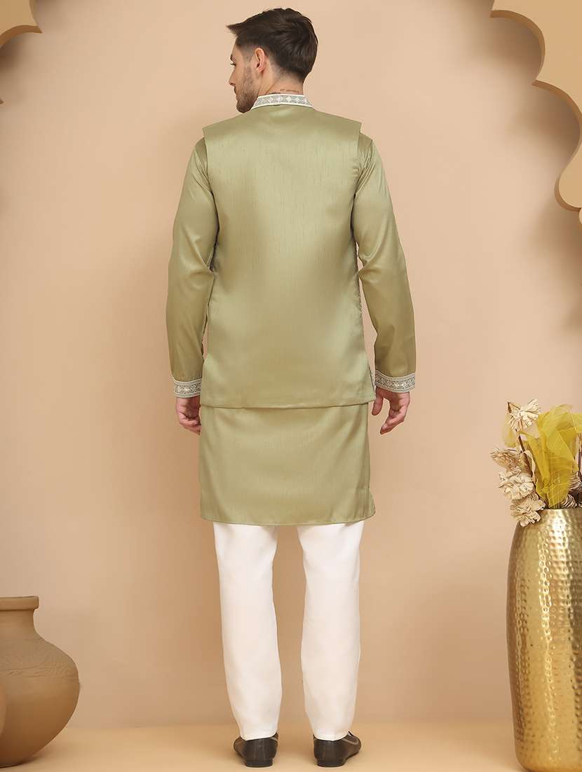 pista green cotton blend kurta pyjama with jacket ethnic wear set - 21948922 -  Standard Image - 2